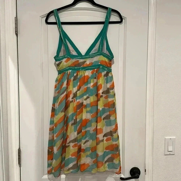 $345 GOSSIP GIRL MILLY GREEN WATERCOLOR SHIMMER SILK DRESS Sz 6 - Picture 7 of 9